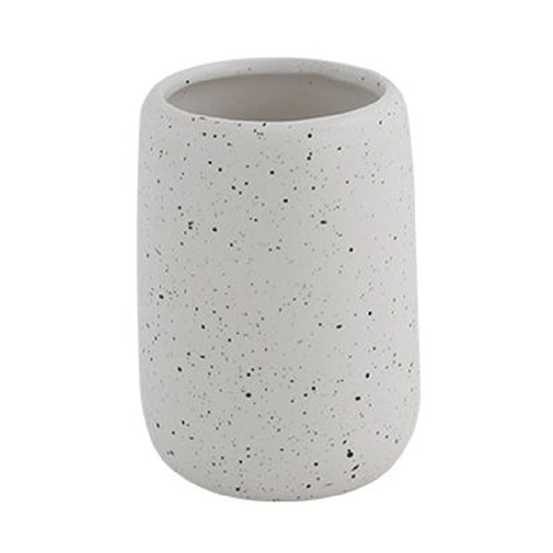 Bicchiere Porta Spazzolini In Ceramica Bianco Effetto Pietra Granito Bagno 87806 -