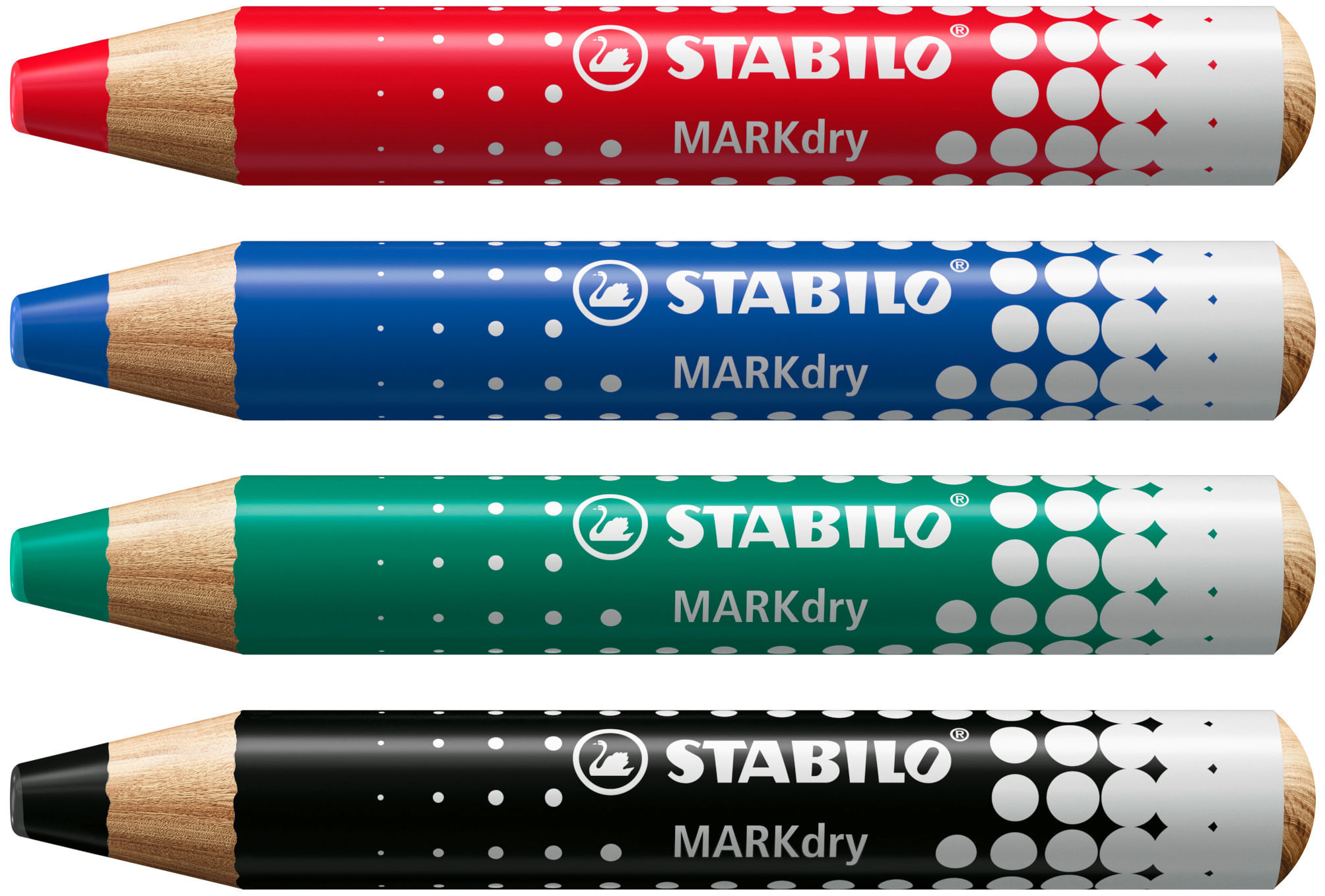 Stabilo MARKdry Pack de 4 Marcadores para Pizarra + Sacapuntas + Paño de Limpieza - Mina XXL de 10mm - Madera 100% Certi