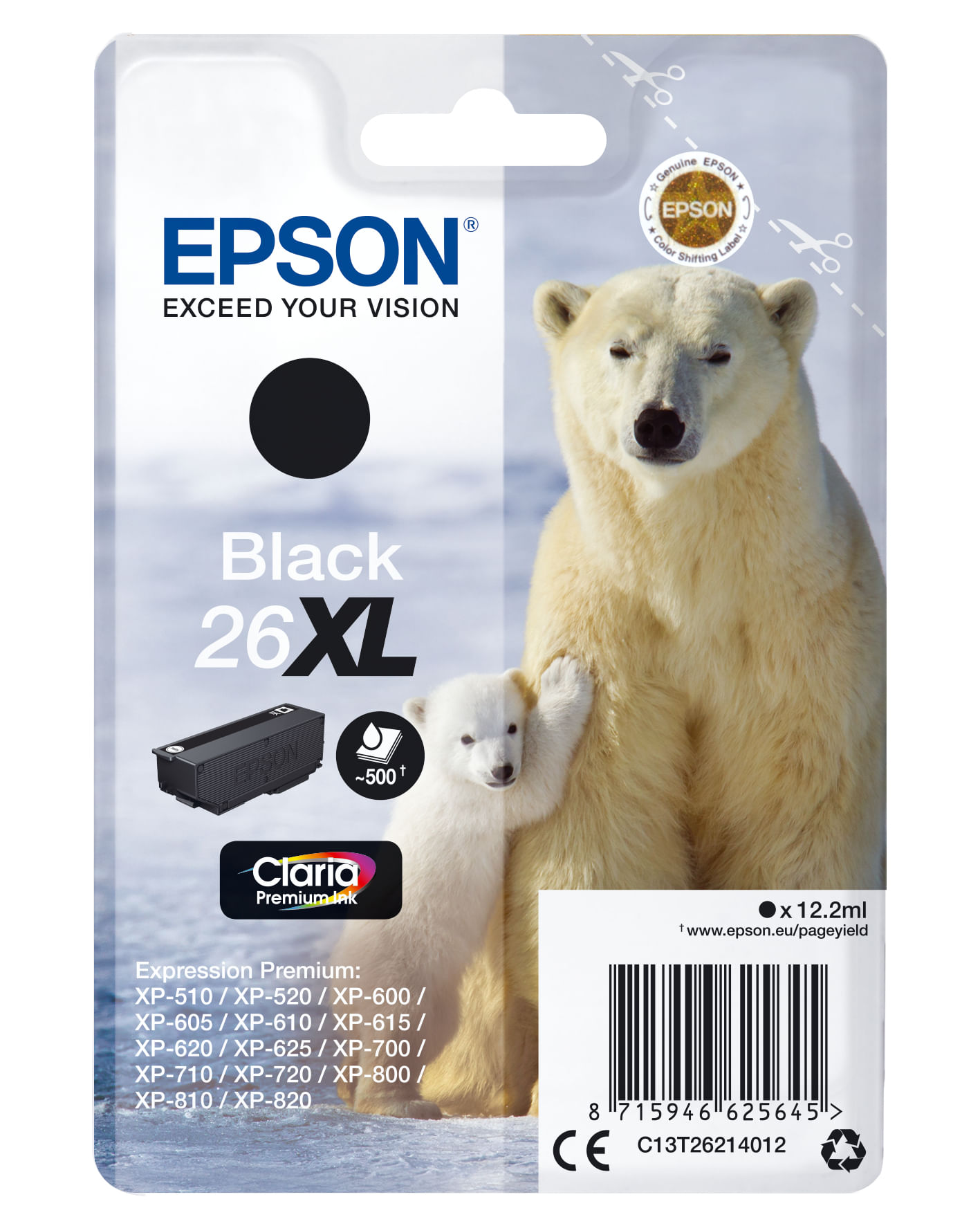 Epson ORIGINALE Epson Cartuccia d'inchiostro nero C13T26214012 26 XL 500 pagine 121ml Cartuccie d?inchiostro XL Epson ORIGINALE Epson Cartuccia d&