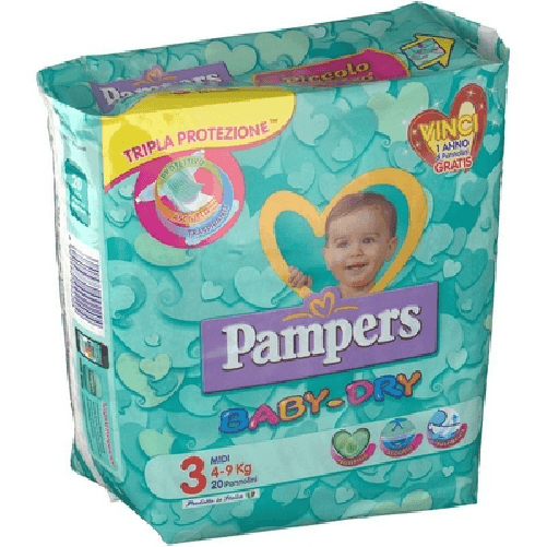Fater Pampers Pannolini Midi, Taglia 3 (4 - 9 kg), 20 pz Pampers Pannolini Midi, Taglia 3 (4 - 9 kg), 20 pz