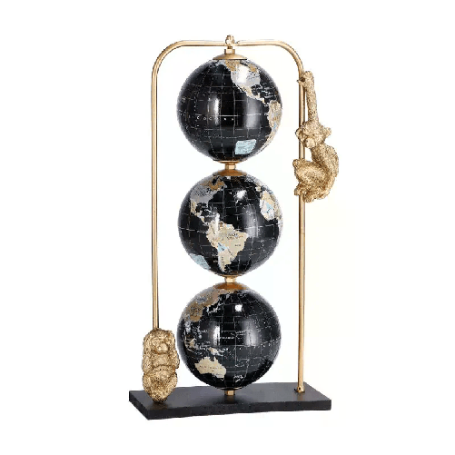 Mappamondo da tavolo base metallo 3 sfere arredo stile vintage nero 29,5cm