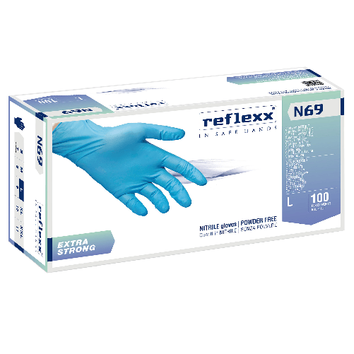 Reflexx Conf 100 Guanti In Nitrile N69 taglia L azzurri EXTRAstrong Reflexx