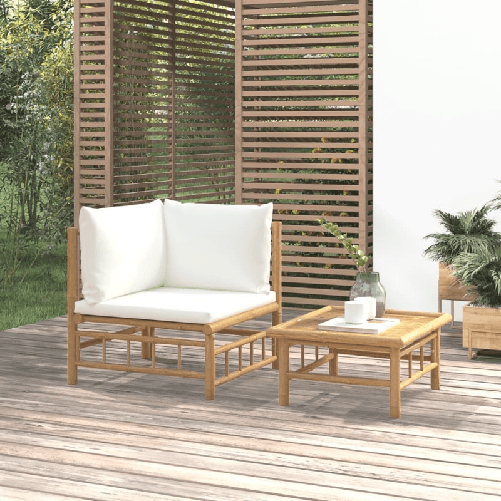 VidaXL Set Salotto da Giardino 2pz con Cuscini Bianco Crema in Bambù VidaXL 362299 panca da esterno Bamboo
