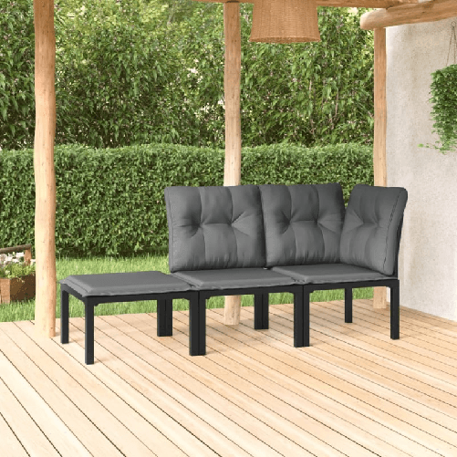 VidaXL Set Salotto da Giardino 3 pz Nero e Grigio in Polyrattan VidaXL 362806 panca da esterno Malacca, Acciaio