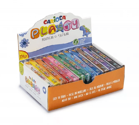 Carioca Espositore da 12 Plastiline 150gr - Facili da Usare - Non Seccano - Riutilizzabili - Colori Brillanti Miscelabili - Senza Glutine - Vari Color