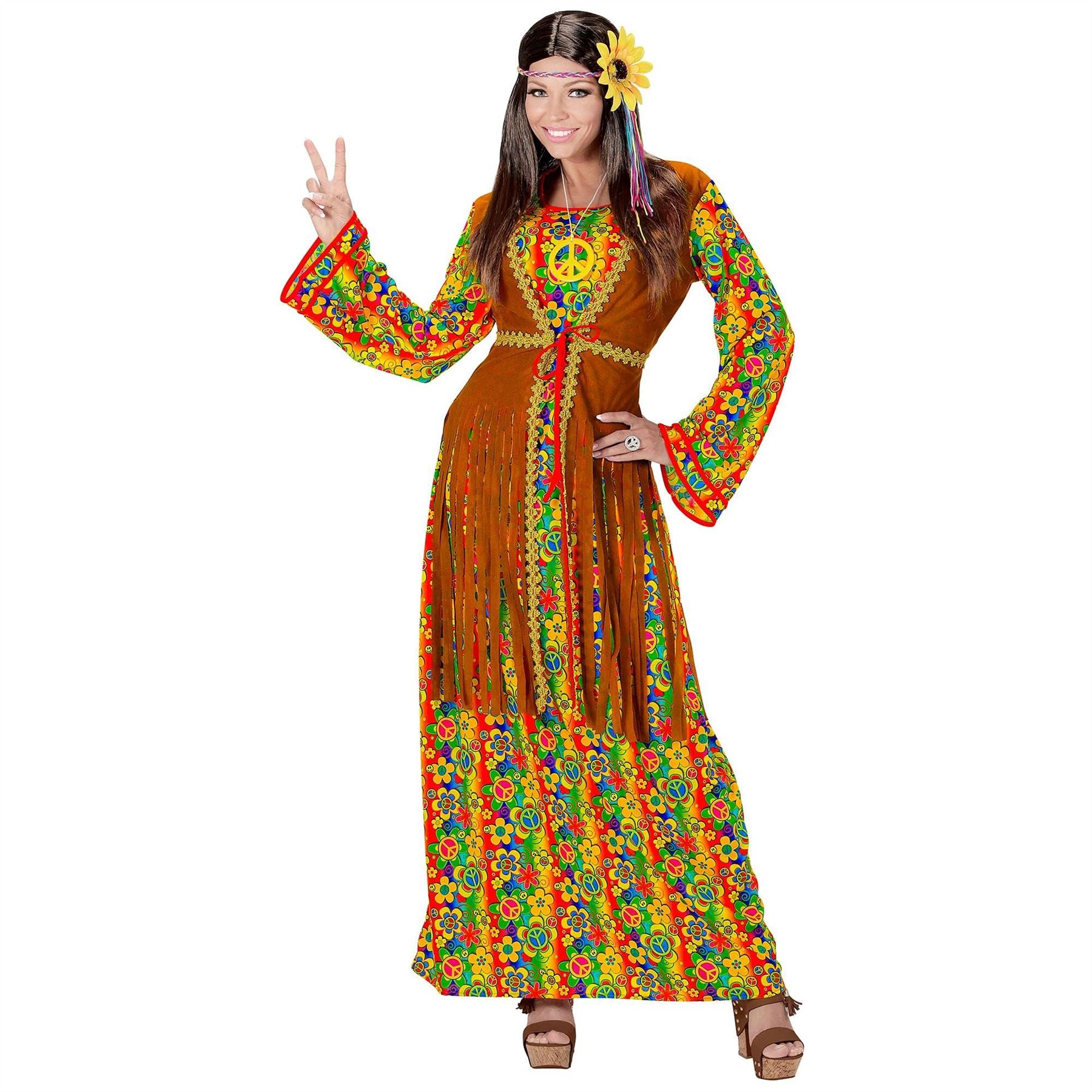 W WIDMANN MILANO Party Fashion WIDMANN Donna Hippie (Vestito Con Gilet,Collana Segno Della Pace) WIDMANN Donna Hippie (Vestito Con Gilet,Collana Segno