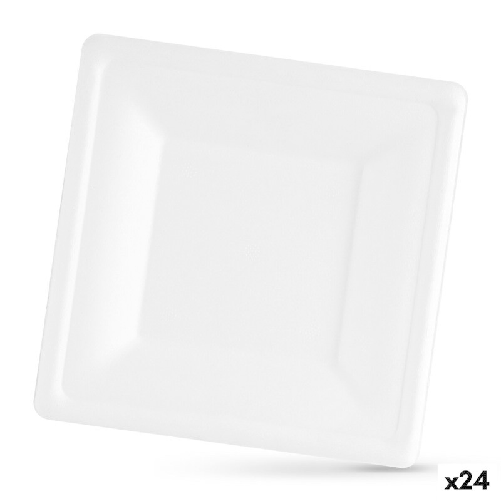 Set di piatti Algon Monouso Bianco Canna da Zucchero Quadrato 26 cm (24 Unità)