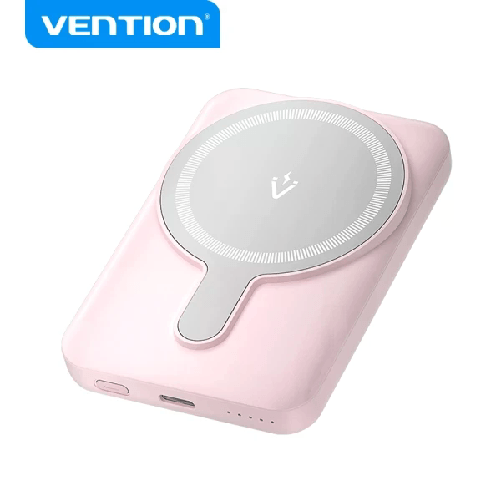 Vention PowerBank 5000mAh Magnetico Wireless - Ricarica Rapida 20W - Doppia USB-C - Display Luminoso - Rosa