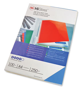 GBC 100 COPERTINE HIGLOSS 250GR A4 BLU CARTONCINO MONOLUCIDO GBC 100 CHROMOGLOSS 250G A4 BLU