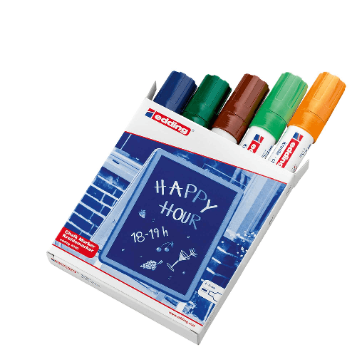 EDDING Astuccio 5 marcatori EDDING 4090 punta scalpello gesso liquido col.ass. std. Edding 4090 evidenziatore in gesso Scalpello Blu, Marrone, Verde,
