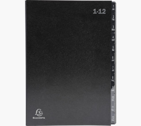 EXACOMPTA Classificatore numerico 1-12 Ordonator per A4 nero 25x33cm Exacompta Exacompta 57012E cartella Cartone Nero A4