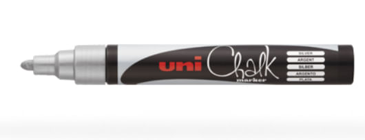 UNI MITSUBISHI Marcatore a gesso liquido UNI CHALK p.tonda argento UNI MITSUBISHI Uni-Ball ChalkGlass PWE5M AR evidenziatore in gesso Argento 1 pz