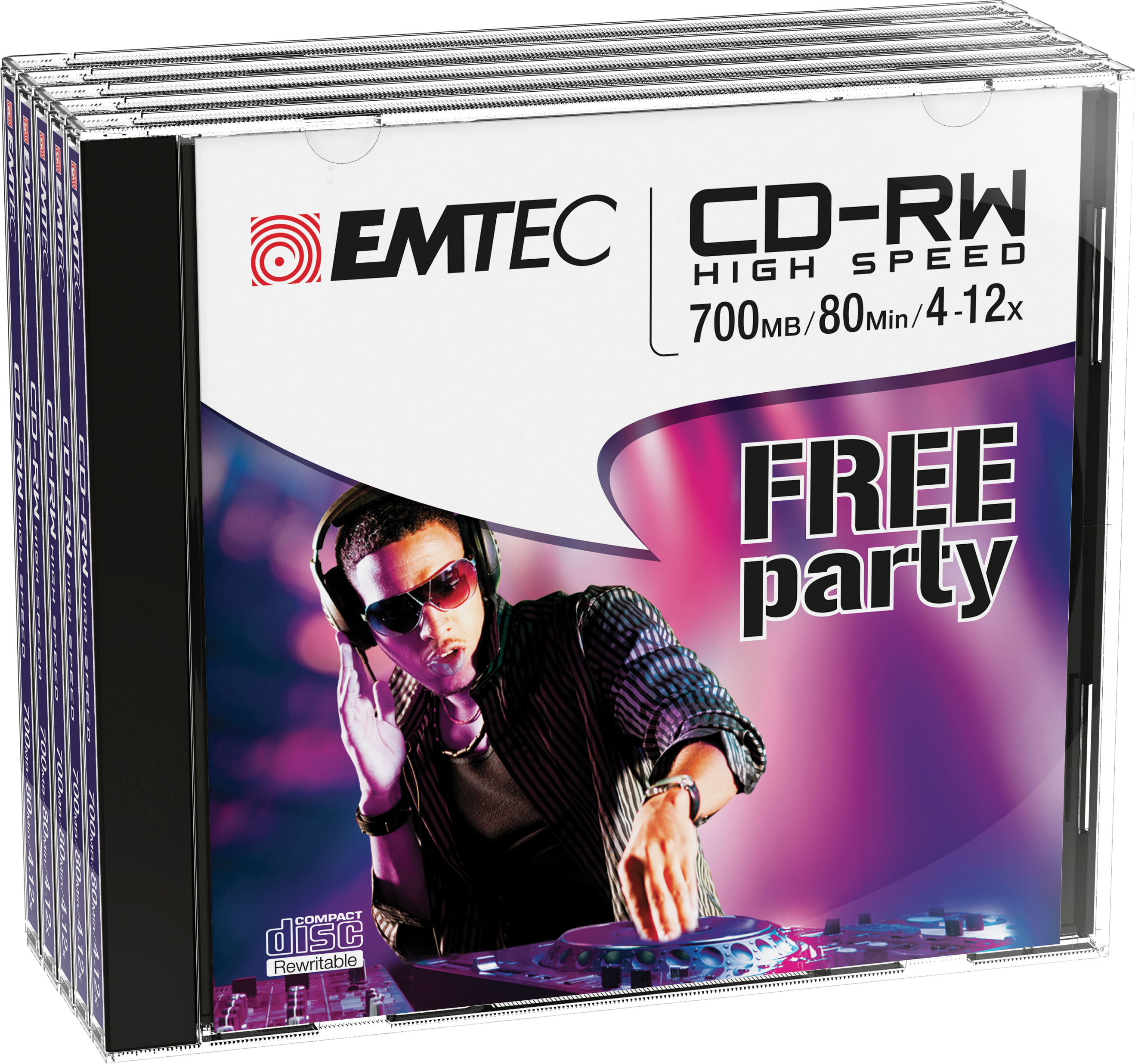 EMTEC CD-RW EMTEC RW 80MIN/700MB 4-12x JEWEL CASE (kit 5pz) Emtec ECOCRW80512JC CD vergine CD-RW 700 MB 12x 5 pz