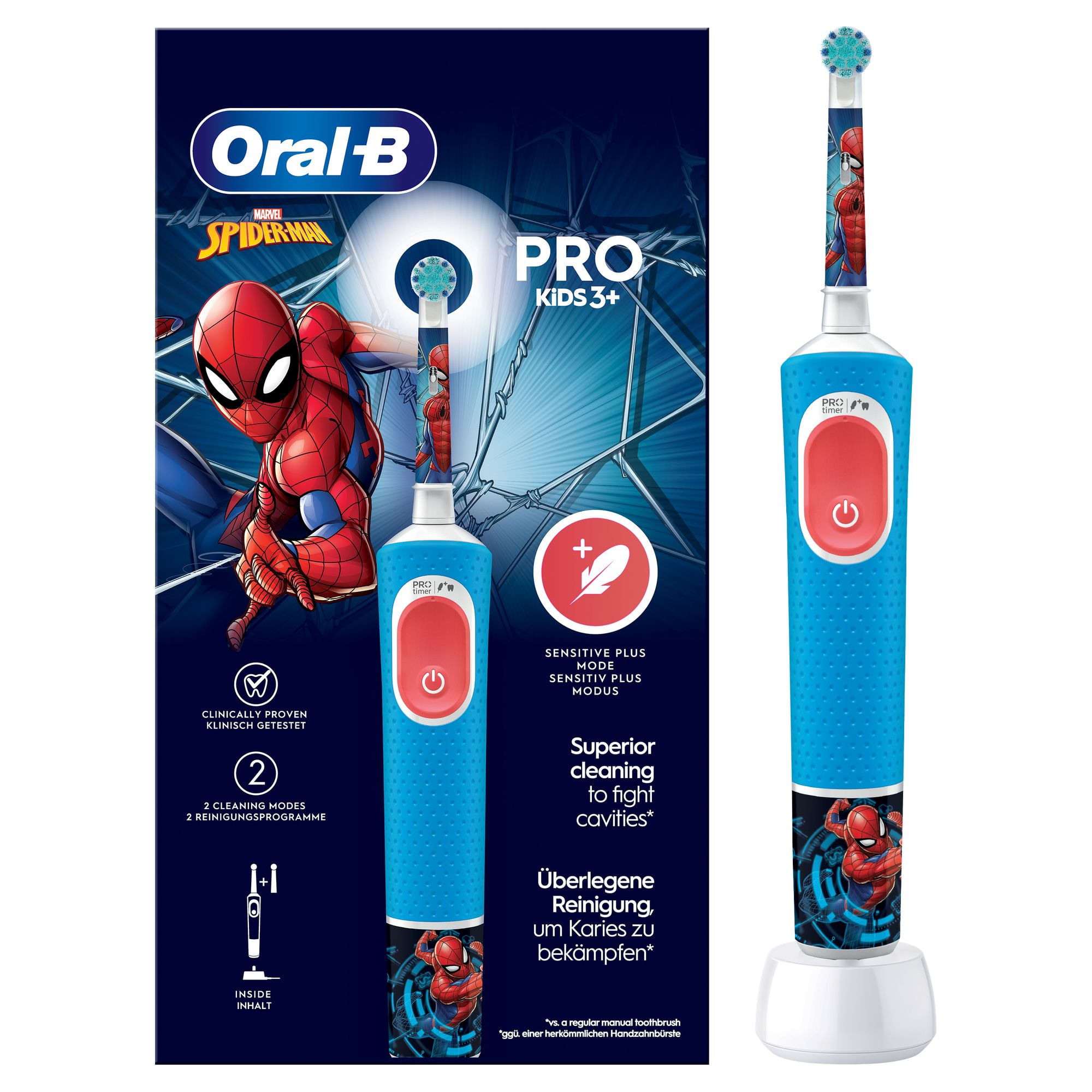 Braun Oral-B Spazzolino Elettrico Ricaricabile Pro Kids con personaggi Marvel Spider-Man, 2 Testine, da 3 Anni In Su Oral-B Spazzolino Elettrico Ricar
