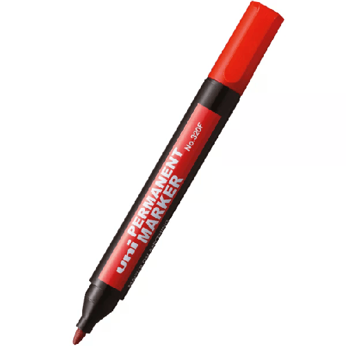Pennarello indelebile Uni-ball 320F - Punta conica - Larghezza tratto 1-3 mm - Resistente all'acqua - Senza xilene - Colore rosso