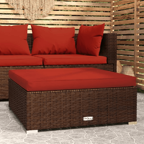 VidaXL Poggiapiedi Giardino con Cuscino Marrone 70x70x30 cm Polyrattan VidaXL 317547 panca da esterno Malacca, Plastica