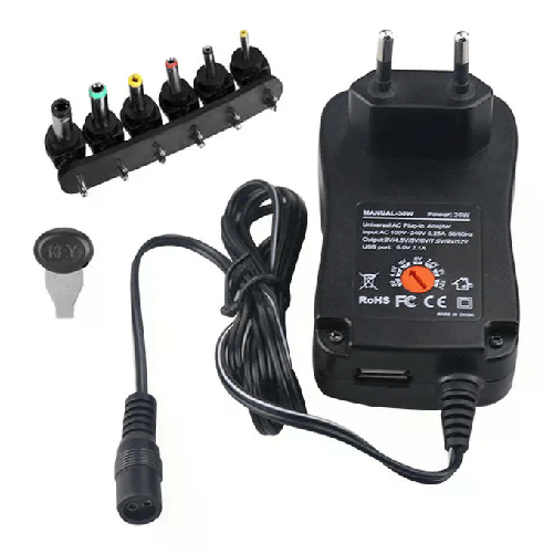 Link Alimentatore Universale Multispina 3-12 Volt 30 Watt con Connettore Usb 5 Volt 2.1a