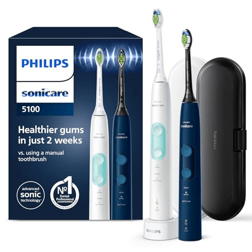 Philips Sonicare ProtectiveClean 5100 4500 series Spazzolini Elettrico Sonici, con custodia da viaggio, confezione da 1 Spazzolino Bianco e 1 Spazzoli