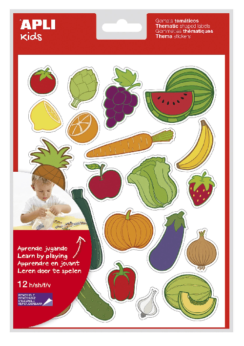 BASSO APPLI DI GOMET THEMATICHE FRUTTURA E VETTAGLIE - 276 GOMETS - adesivo removibile - Sviluppato con educatori - Idea