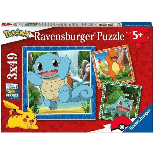 Ravensburger Set di 3 Puzzle Pokémon Ravensburger 05586 Bulbasaur, Charmander & Squirtle 147 Pezzi Ravensburger 05586 puzzle 49 pz Cartoni