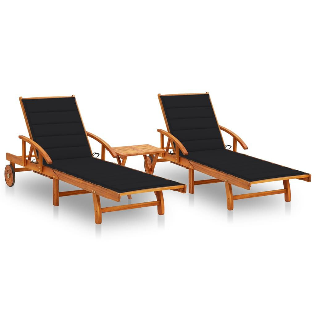 VidaXL Lettino Prendisole 2pz con Tavolo e Cuscini Massello d'Acacia VidaXL 3077352 sedia da esterno