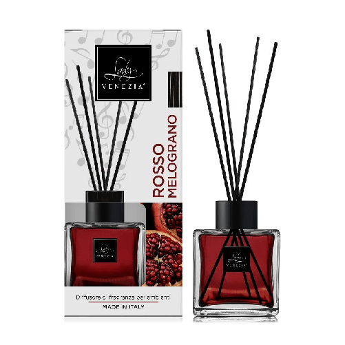 Lady Venezia Diffusore Ambiente "Cubo" con Bastoncini - Rosso Melograno 100ml Lady Venezia Rosso Melograno 100ml