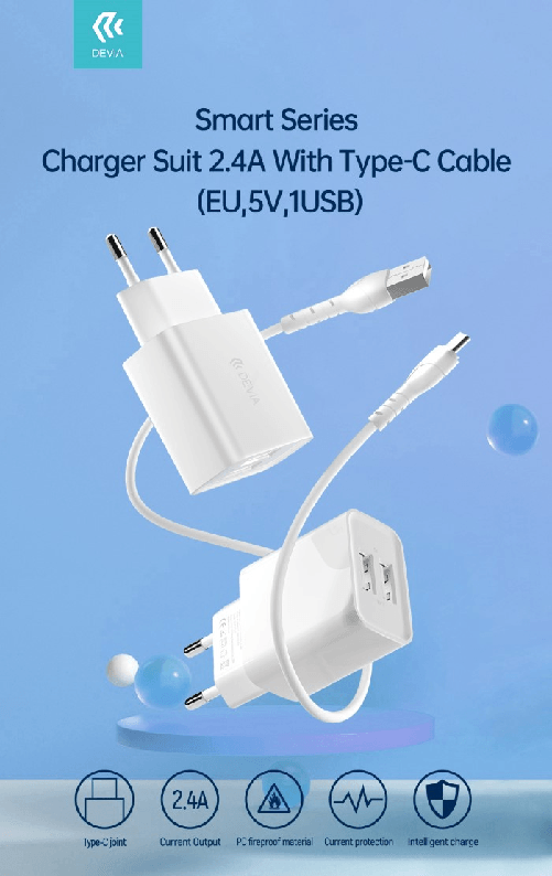 Suit Carica Batteria 24A 1 Uscita e Cavo Usb A - Type-C