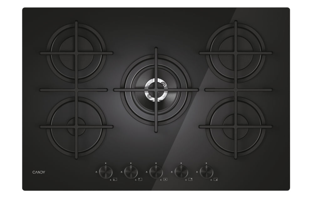Candy Piano Cottura a Gas 5 Fuochi 75 cm Nero - Candy CVG74WTB Candy CVG74WTB Nero Da incasso 75 cm Gas 5 Fornello(i)