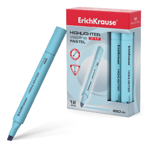 Erichkrause Visioline V-17 Pastello - Pennarello per testo con punta a scalpello - Inchiostro fluorescente a base d'aqua