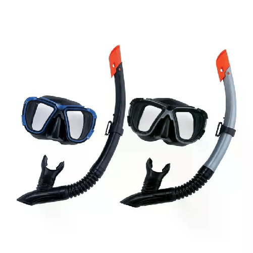 Bestway Set Maschera e Boccaglio da Sub Antiappannamento per Snorkeling Bestway 14+ Bestway 24021 maschera per immersioni Vetro temperato Nero, Blu Ba