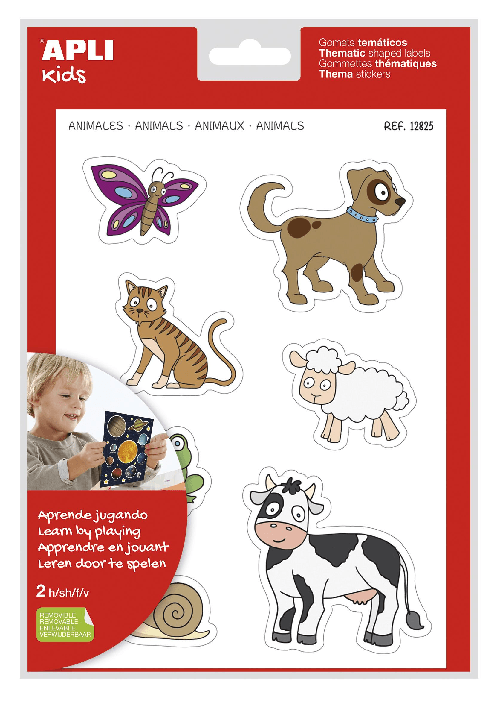 Applica animali tematici xl - 28 gomets in 2 fogli A4 - Sviluppato con educatori - adesivo rimovibile - dimensione XL se Apli Theme Stickers Animali x