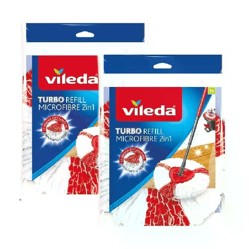 Vileda Mocio di ricambio 100 % in microfibra 2 in 1, Fiocco per Vileda turbo Refill 2PZ Vileda Turbo Refill 2in1 Fiocco