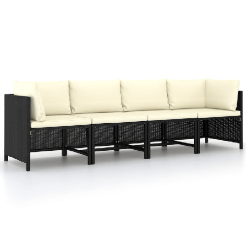 VidaXL Divano da Giardino a 4 Posti con Cuscini Nero in Polyrattan VidaXL 313515 panca da esterno Malacca, Acciaio