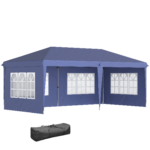 Outsunny Gazebo da Giardino 6x3 m Regolabile in Altezza con Pareti Removibili, in Acciaio e Poliestere, Blu
