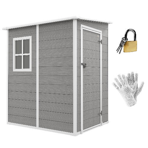 Outsunny Casetta da Giardino con Finestra e Doppia Porta, in Alluminio e PP, 122x149x192 cm, Grigio
