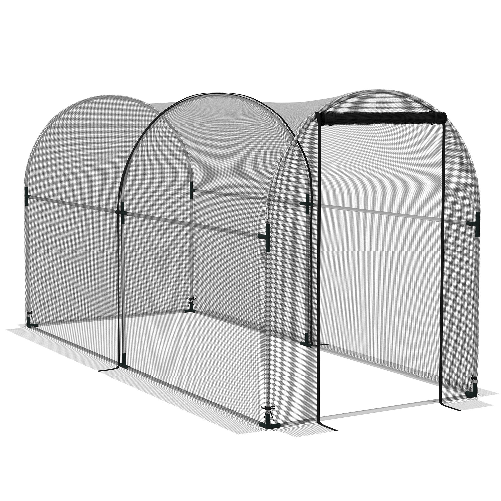 Outsunny Serra per Piante con Rete a Tunnel, con Porta a Cerniera, 1.2x3x1.5m, Nero