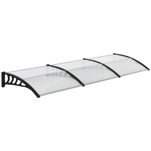 Outsunny Tettoia in Policarbonato e Alluminio per Balconi, Finestre e Porte, 303x96x27 cm, Nero e Trasparente