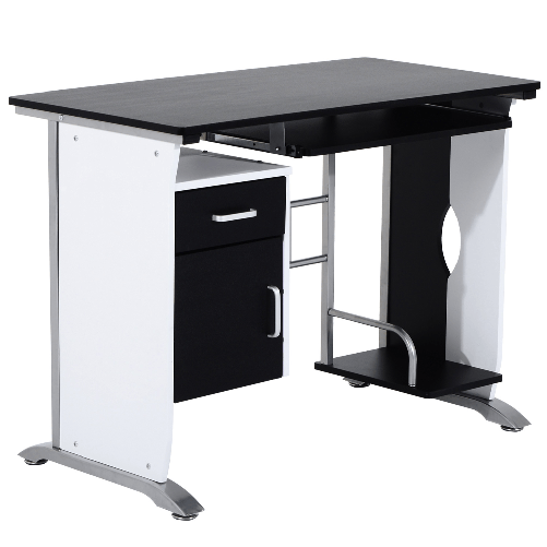 Vinsetto Scrivania per Computer con Ripiano, Cassetto e Armadietto, in MDF e Ferro, 100x52x75 cm, Bianca e Nera
