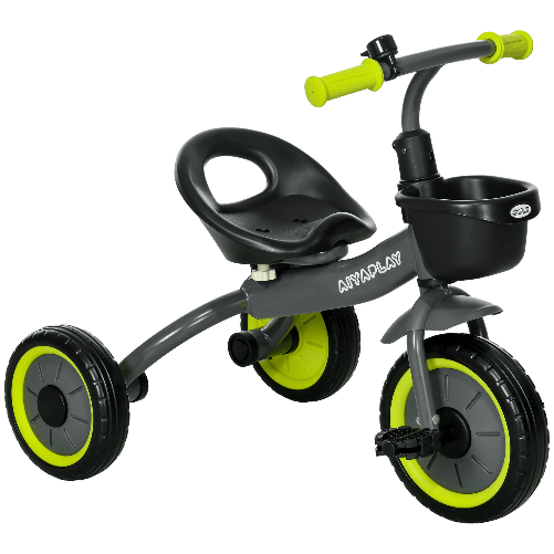 AIYAPLAY Triciclo per Bambini da 2-5 Anni con Seduta Regolabile e Campanello, 70.5x50x58cm, Nero