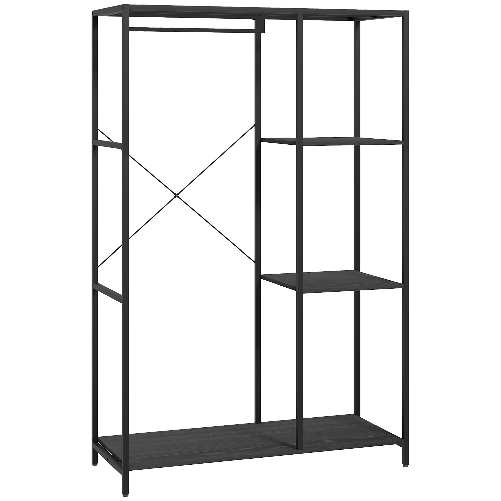 HOMCOM Mobile da Ingresso con Appendiabiti da Terra e Scarpiera, in Acciaio e Truciolato, 110x45x169.5 cm, Nero