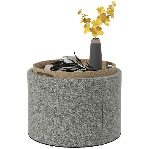 HOMCOM Pouf Contenitore Effetto Lino da 120 kg max con Vassoio a Ribalta, in MDF, 56x56x42 cm, Grigio