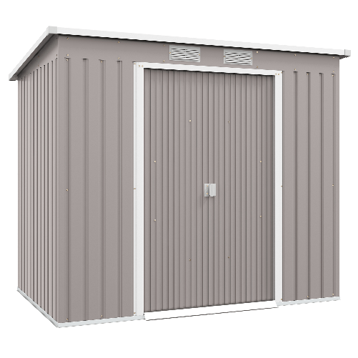 Outsunny Capanno Attrezzi con Tetto Inclinato, 2 Ingressi e Prese d'Aria, in Acciaio Zincato, 213x130x172 cm, Grigio