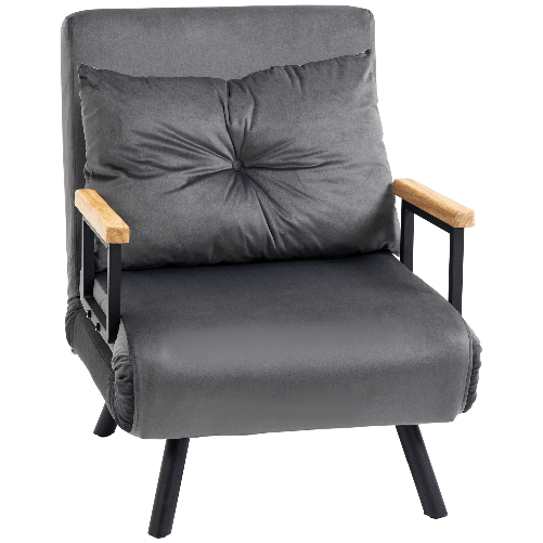 HOMCOM Poltrona Letto 3 in 1 con Schienale Reclinabile in 5 Posizioni e Cuscino, 63x73x81 cm, Grigio Scuro