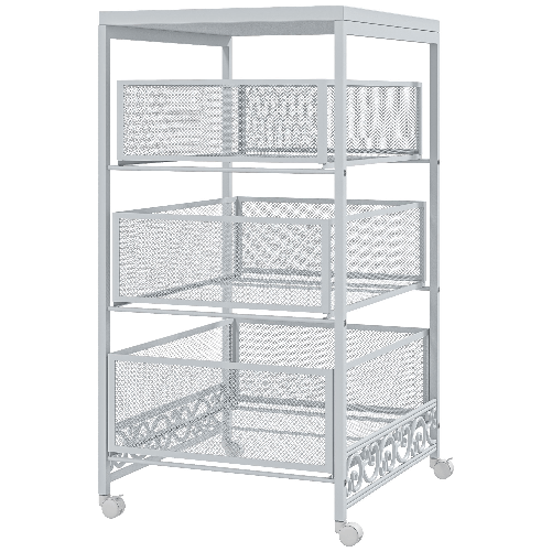 HOMCOM Carrello Portaoggetti a 3 Livelli in Truciolato e Acciaio, 34x29.5x57.5 cm, Bianco