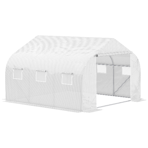 Outsunny Serra per Orto a Tunnel con 6 Finestre e Porta Avvolgibile, Serra da Giardino a Tunnel in PE con Tubi in Metallo, per Piante e Frutto, 4.5x3m