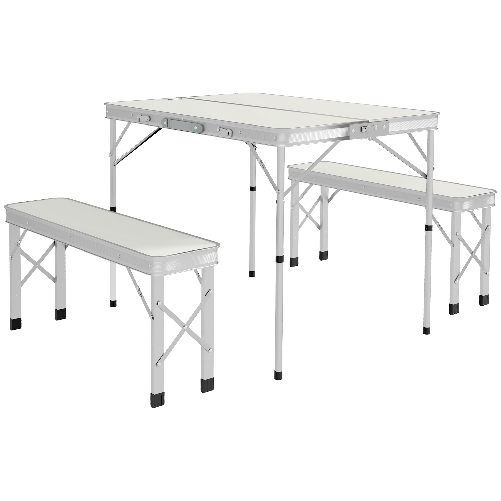 Outsunny Tavolo da Picnic Pieghevole 90x62x70 cm con 2 Panche da Esterno 86x23x40 cm, in MDF e Alluminio, Argento
