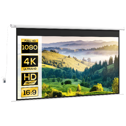 HOMCOM Telo per Proiettore 120" 16:9 Motorizzato con Telecomando, Fissaggio a Muro e Soffitto, Bianco
