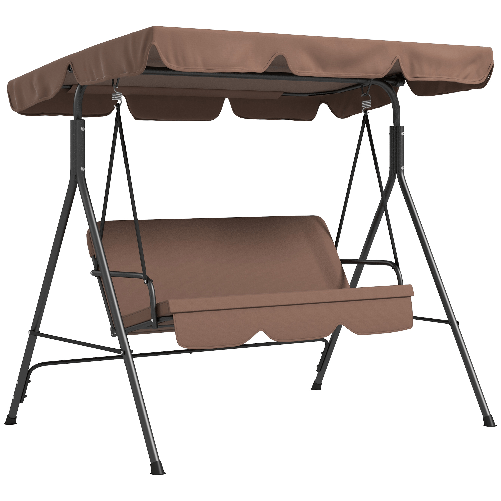 Outsunny Dondolo da Giardino a 3 Posti con Tettuccio Parasole Inclinabile e Cuscini, 172x110x153 cm, Marrone e Nero