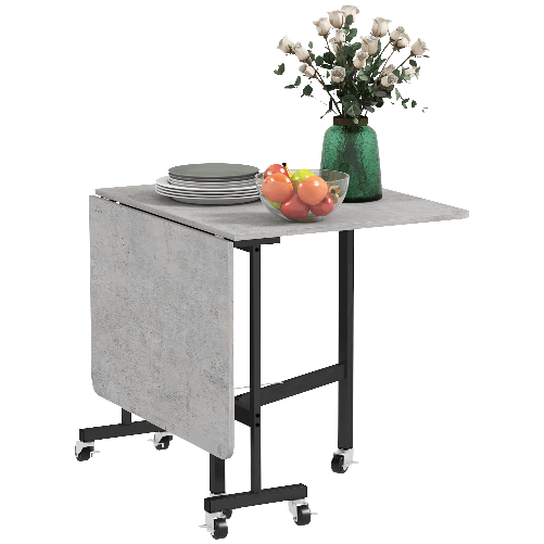 HOMCOM Tavolo Pieghevole a Ribalta per 4-6 Persone con 6 Rotelle, in Legno e Acciaio, 120x80x73 cm, Grigio