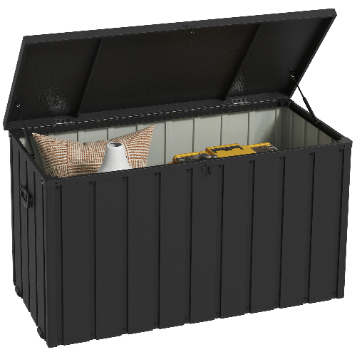 Outsunny Panca Contenitore da 450L con 2 Rotelle e Maniglie, in Acciaio e PP, 125.5x61.5x70 cm, Grigio Scuro